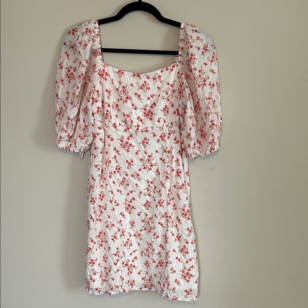 Altar'd State Red Floral Puff Sleeve Boho Peasant Mini Dress